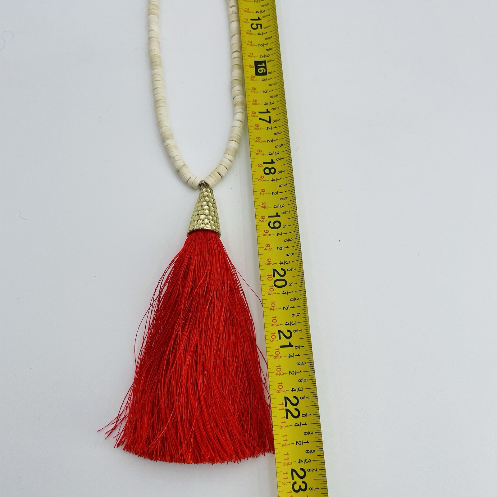 Ink + Alloy Long Boho Wood Beaded Necklace With Red Tassel 23”