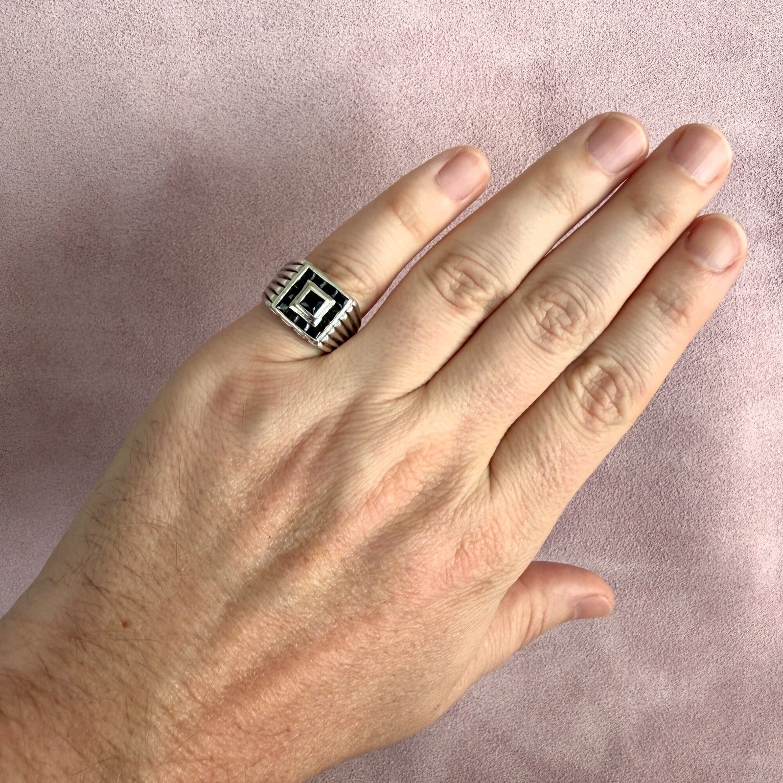 sterling silver channel-set black cz signet ring size 9.5