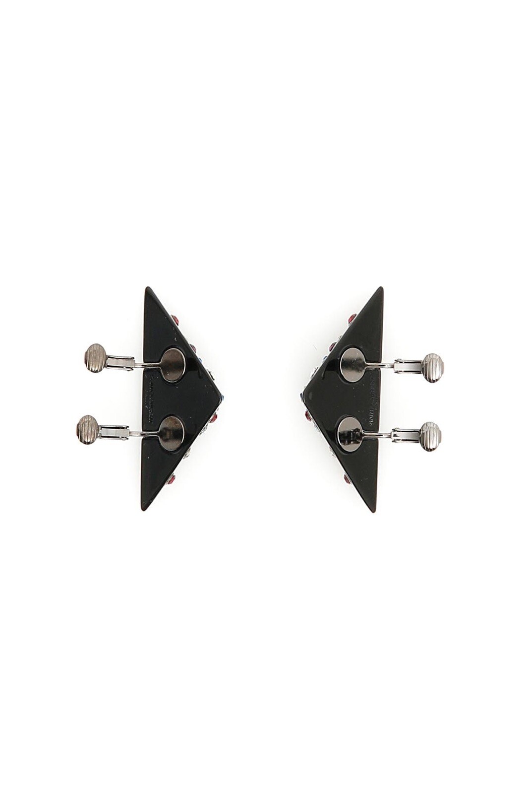 New Saint Laurent Crystal Monogram YSL Logo Triangle Clip On Earrings $495.00