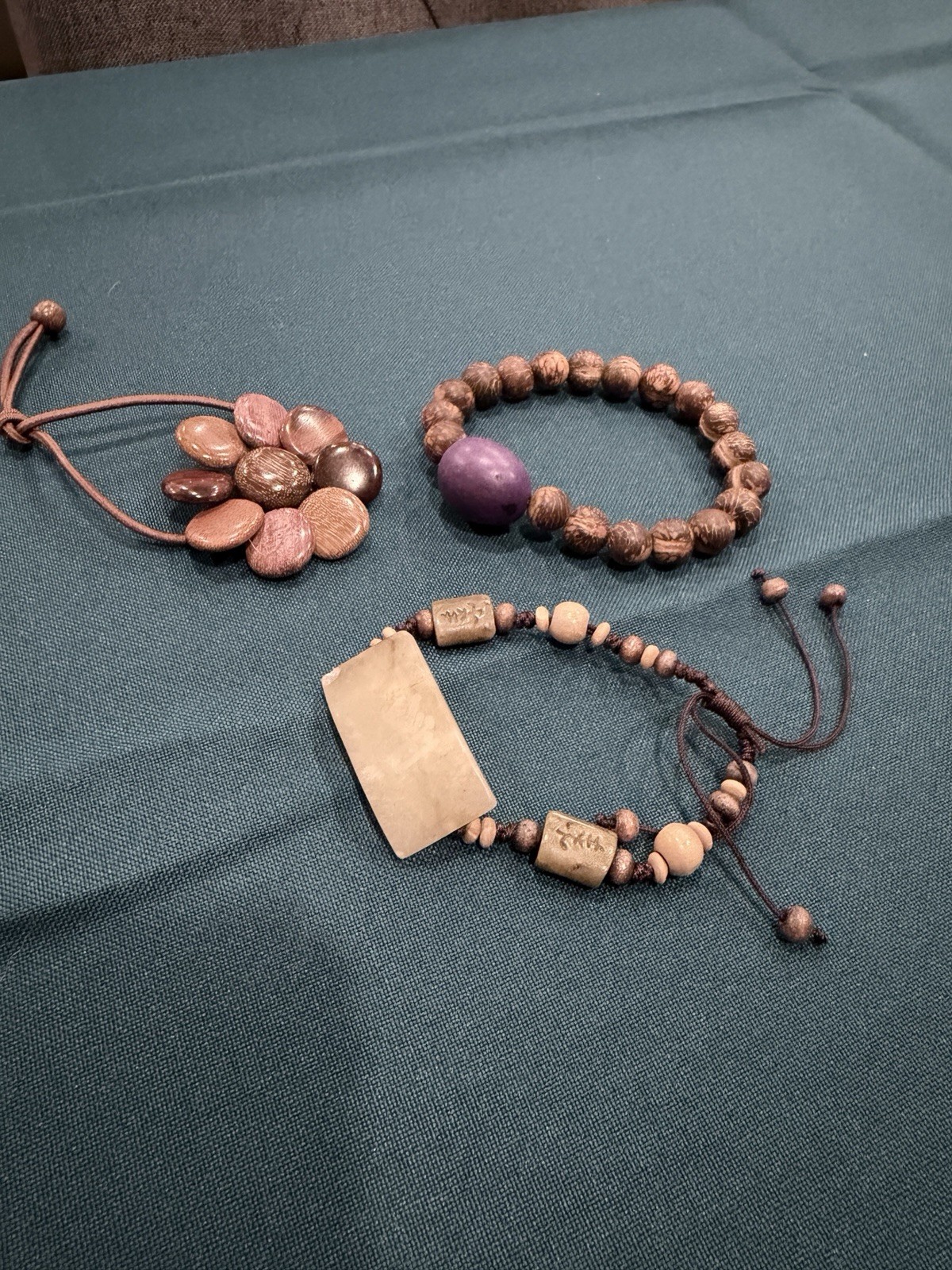 Handmade Wood Bracelet Lot 3 Pc Adjustable Stretch Purple Bead Boho Natural