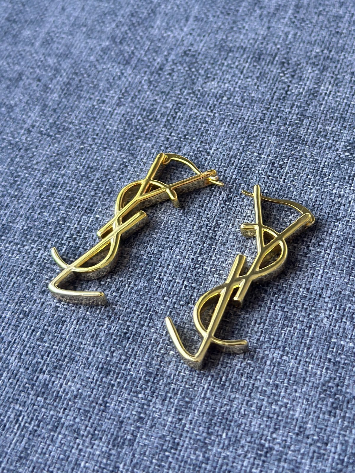 Saint Laurent YSL Logo Drop Hoop Earrings Designer Gold Tone Earrings Jewelry