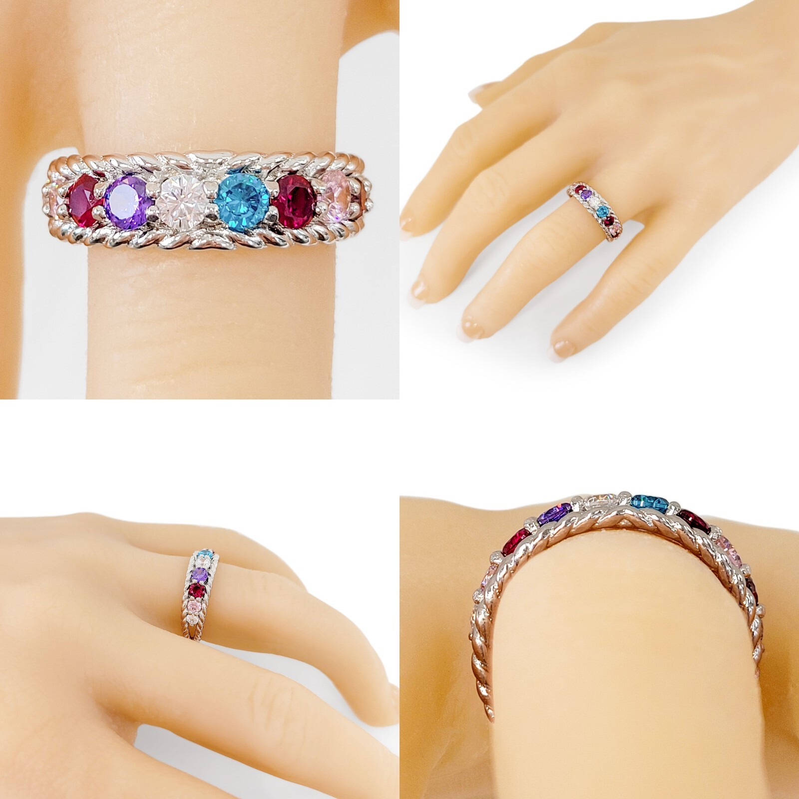 Rope Mothers Ring with 1-10 Simulated Birthstone, Sterling Silver, 10K &14K Gold