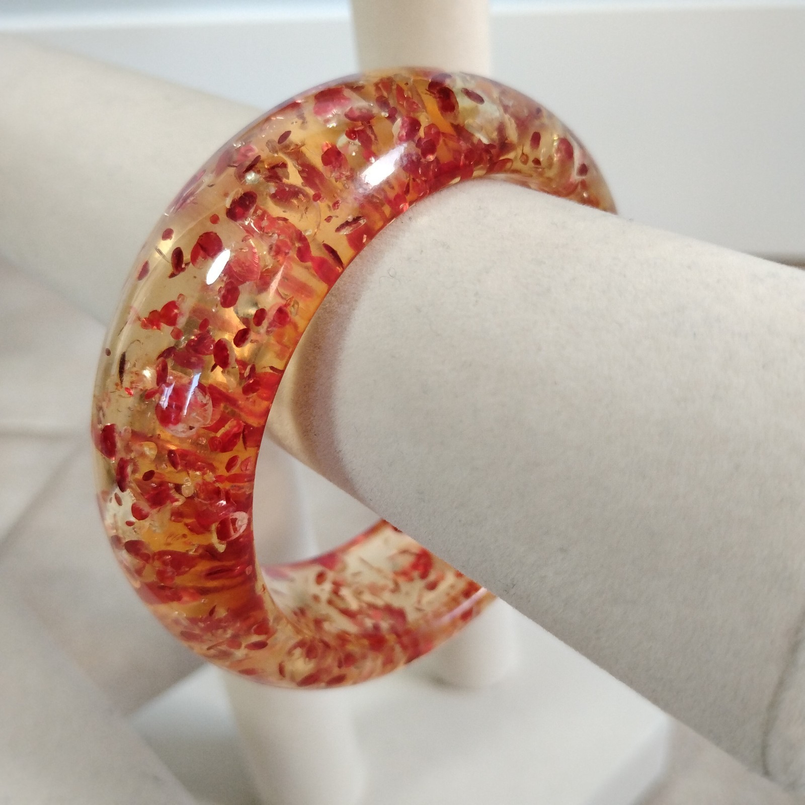 NEW Big Chunky Amber Style Clear Bangle Bracelet Sz 7.5 Plastic Resin