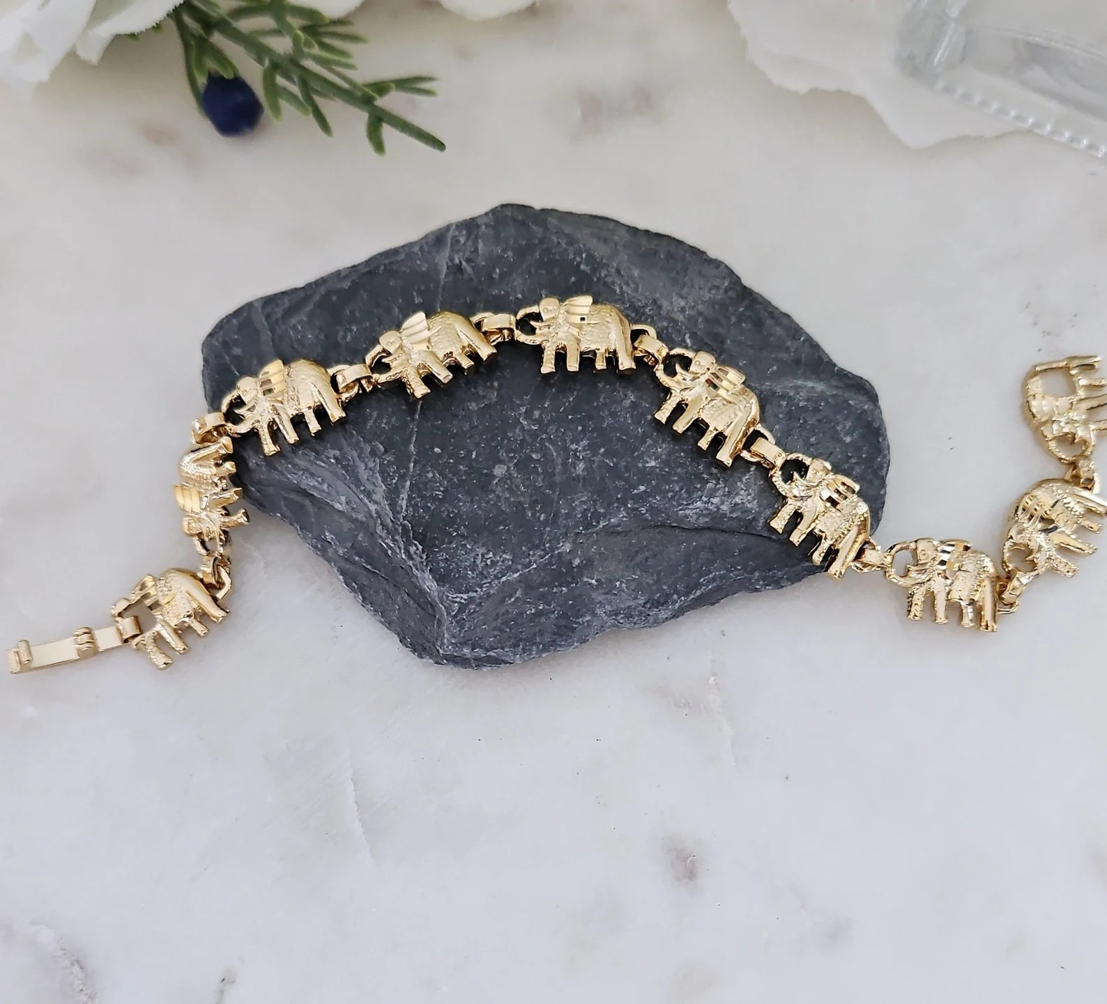 Gold Elephant Women’s Bracelet, 14K Heavy Plated Gold