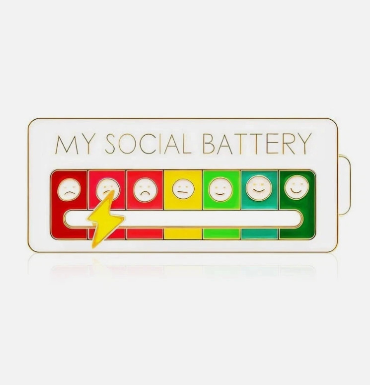 Funny Social Battery Cute Interactive Pin Slider Pin – 7-Mood Expression Badge,