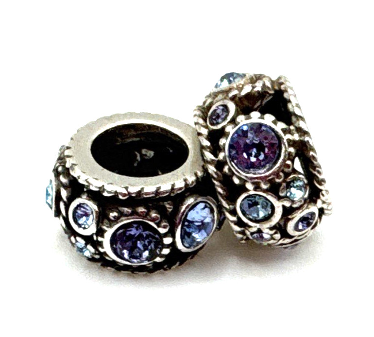 Brighton Halo Purple Blue Aqua Crystals Silver Spacer Bead-Lot of 2