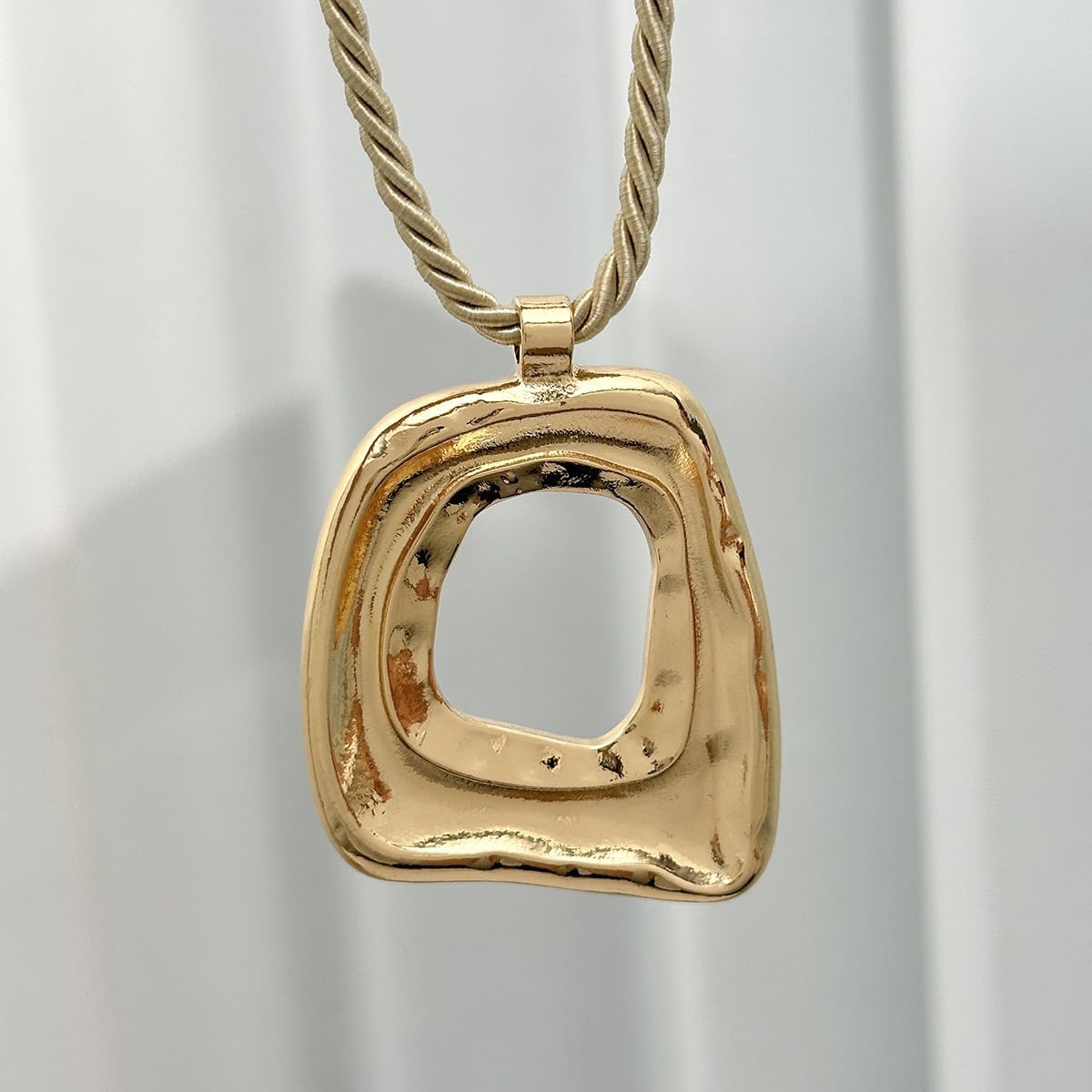 Statement Modern Geometric Hollow Square Pendant Rope Chain Necklace for Women B