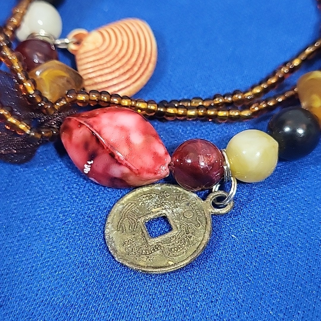 Boho Beaded Charm Bracelet Chinese Coins Slip-On Stackable