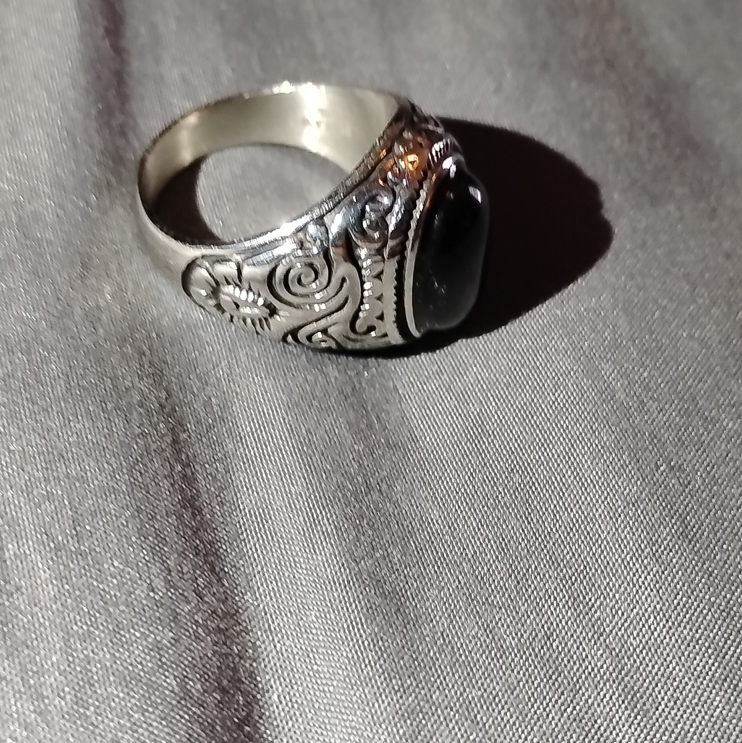 Outlaws Amsterdam Stainless Steel Signet Men Ring Oval Black Onyx Bezel Size 11