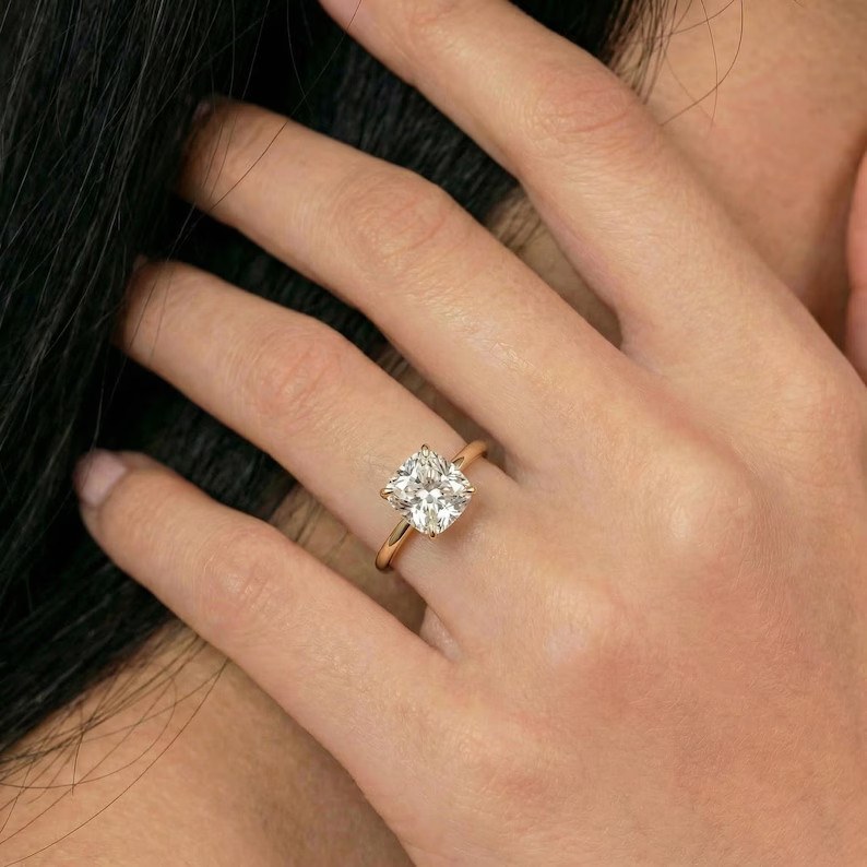3.50Ct Cushion Cut Simulated Diamond Women Solitary Ring 14k Yellow Gold Plated