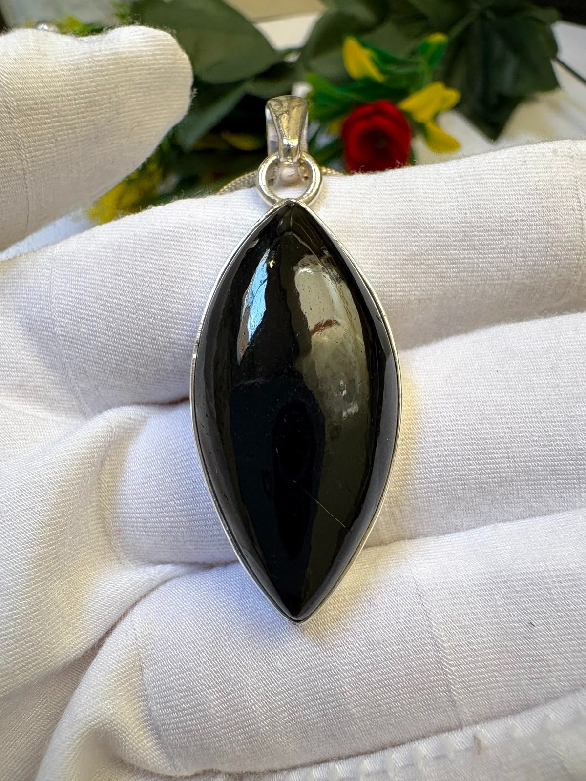 Black Tourmaline Pendant 46.20Ct w/ 18.80Ct Silver Chain 925 Sterling