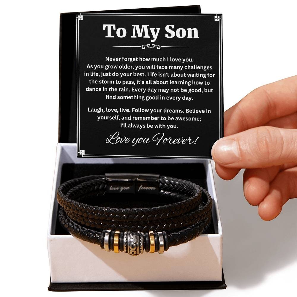 To My Son Bracelet Leather, I Love You Son Jewelry, Birthday Gift from Mom Dad