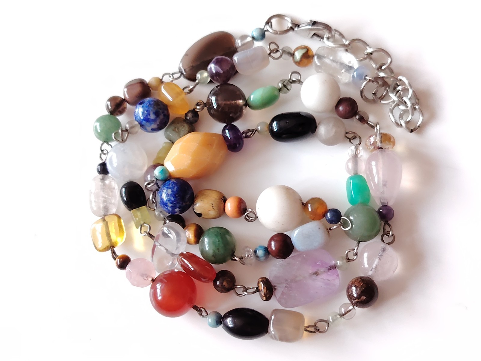 Mixed Stone Bead Necklace Quartz Amethyst Sodalite Carnelian Aventurine
