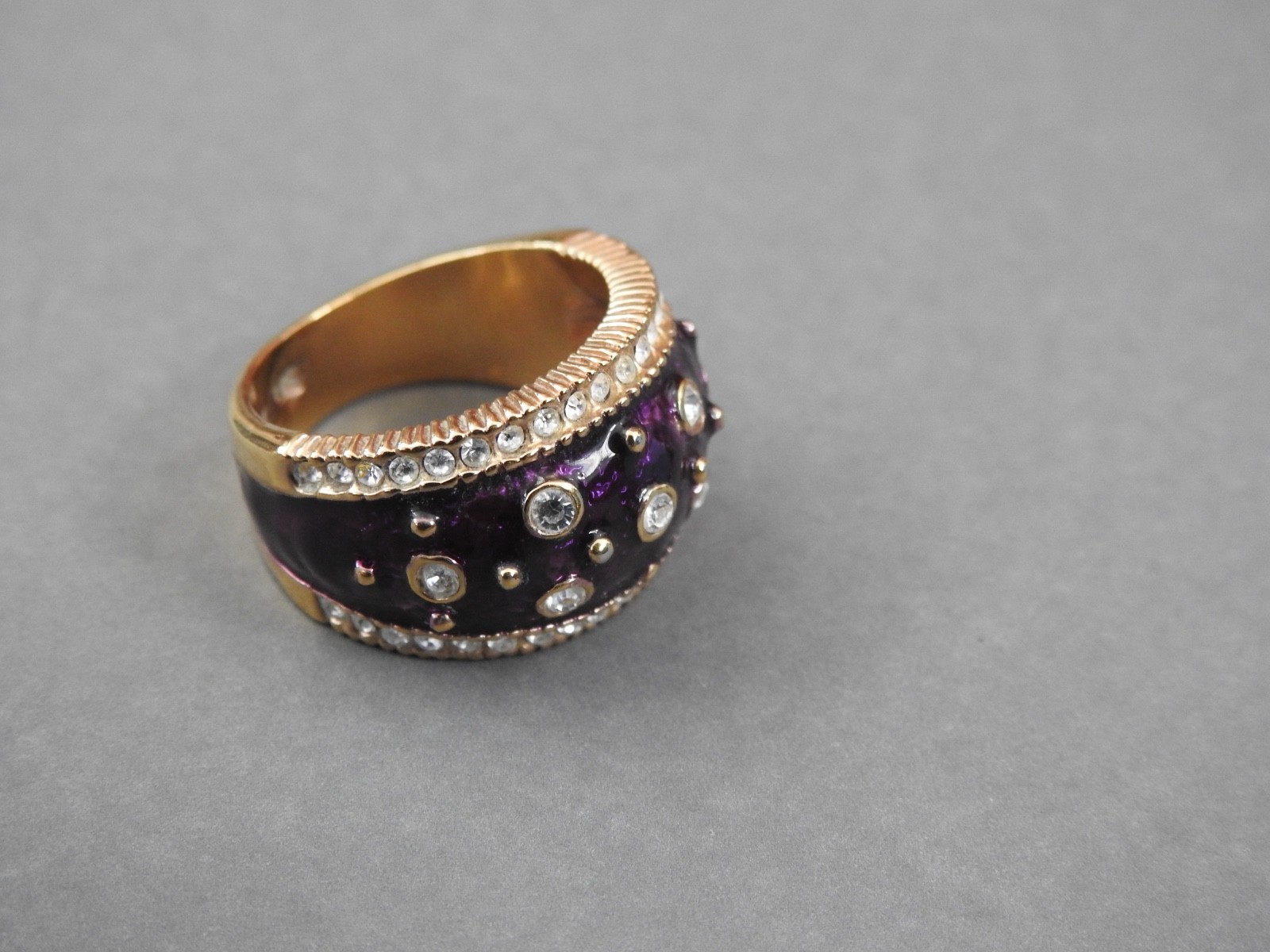 PURPLE Enamel , clear stones and gold-plated band ring 8 SETA