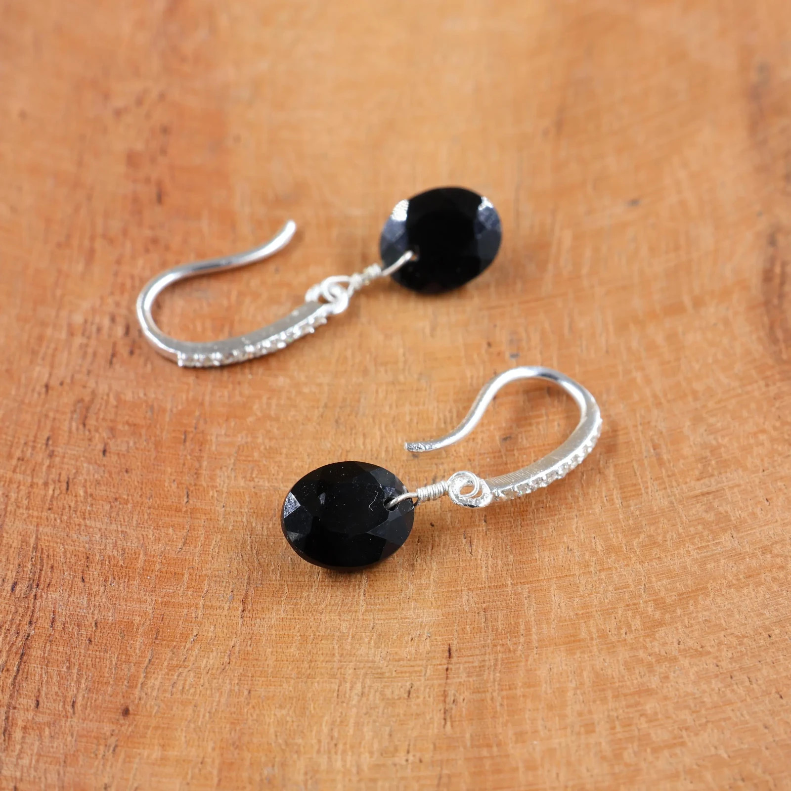 Black Onyx Hook Earrings, Handmade Gemstone Jewelry, Chic Statement Earrings