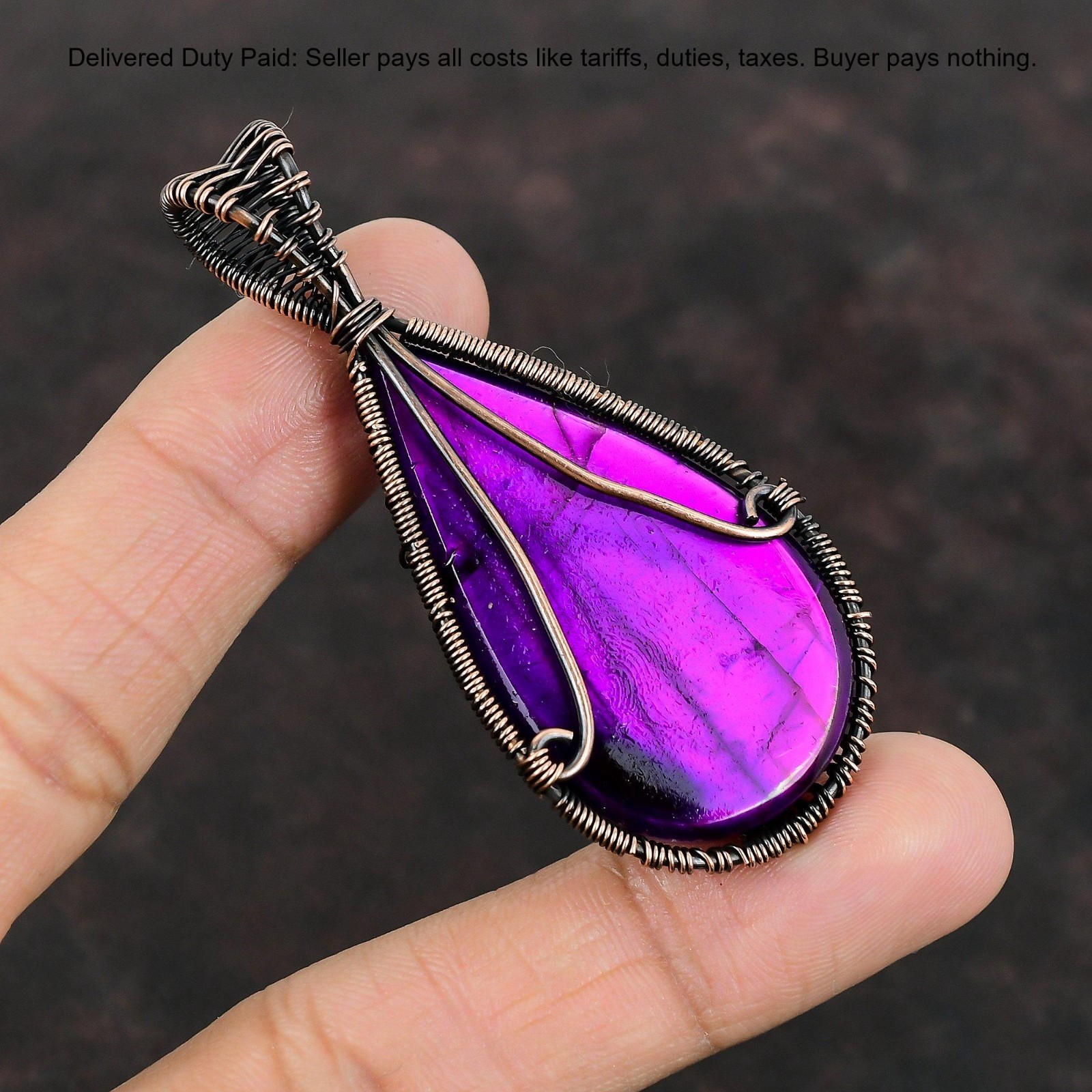 Pink Fire Labradorite Gemstone Wife Tree Of Life And Wire Wrapped Pendant Copper