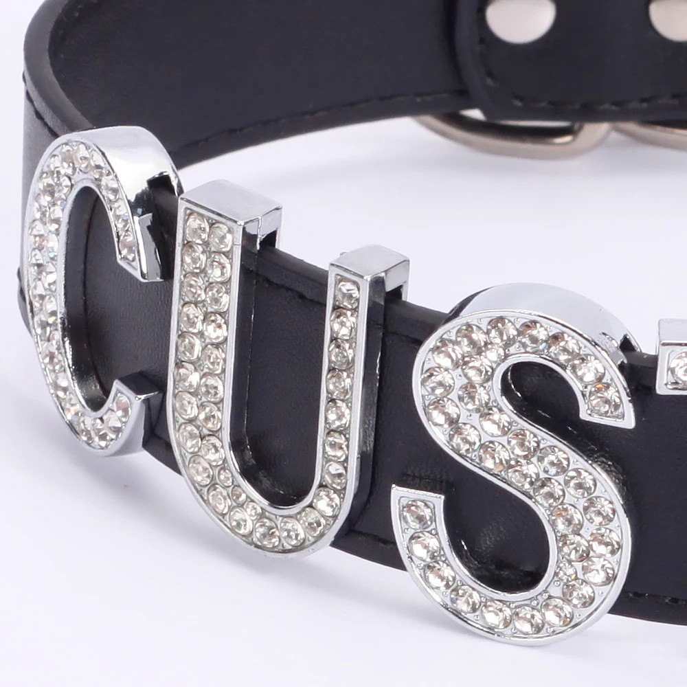 Custom Letters Necklaces 30mm Width Women Collar Choker Necklaces PU Leather G5