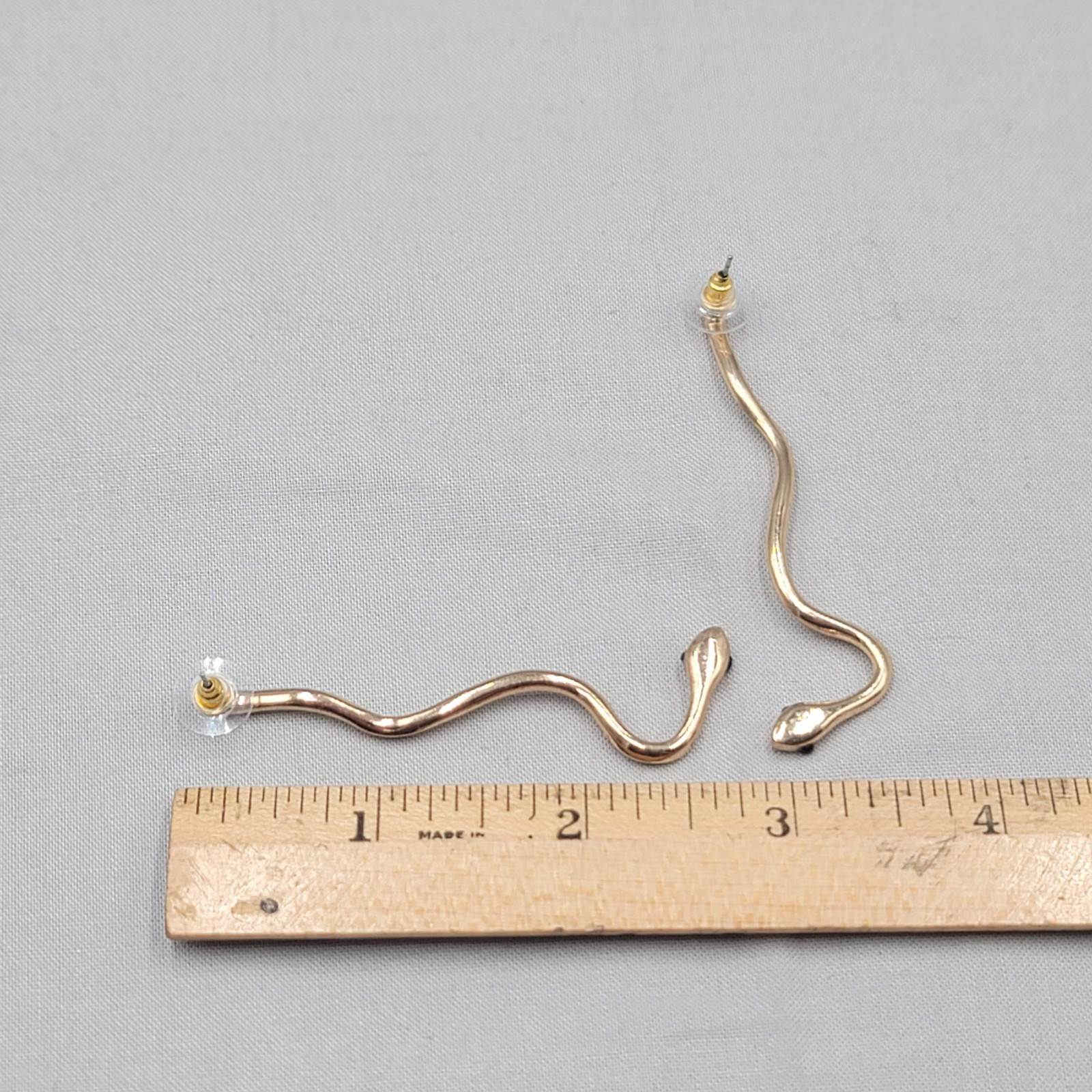 Black Eyed Snake Pierced Earrings Gold tone Drop Long 2.75″