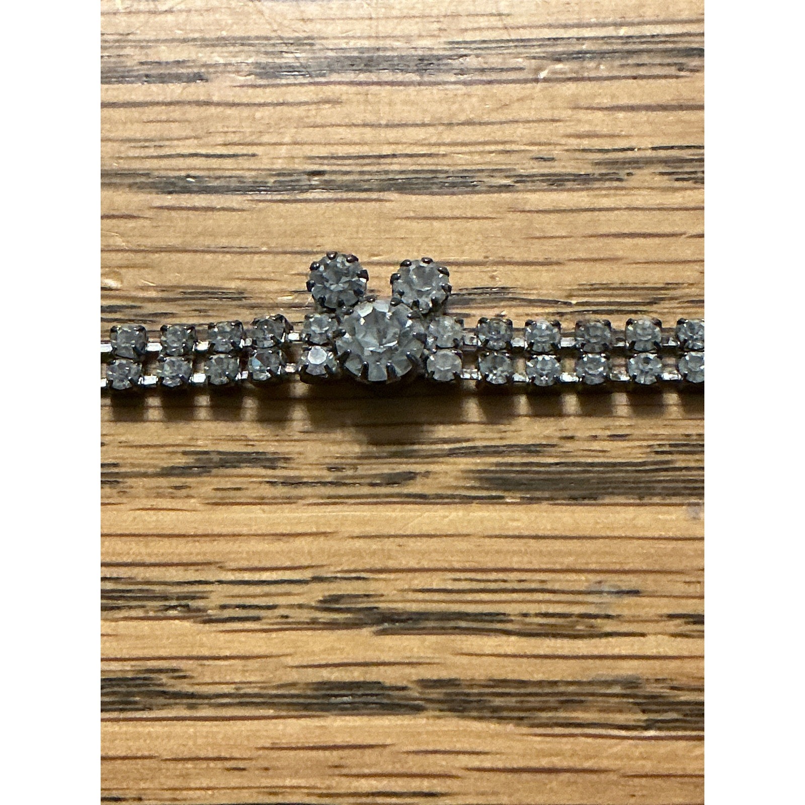 Vintage Mickey Mouse Rhinestone Tennis Bracelet Silver Tone Double Row 6.5 Inch