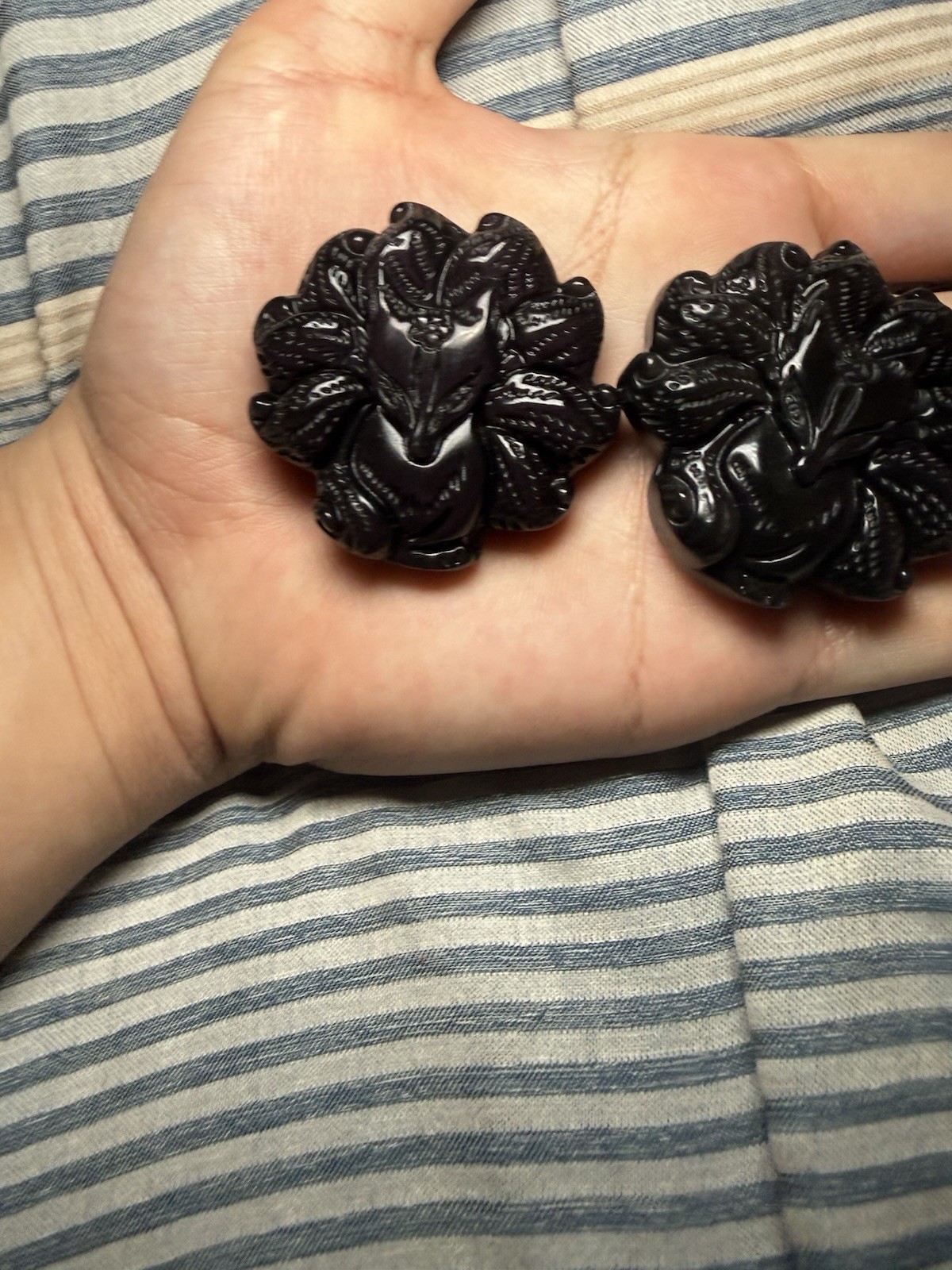 Crystal obsidian nine tail fox Pendant Lot of 3 Animal