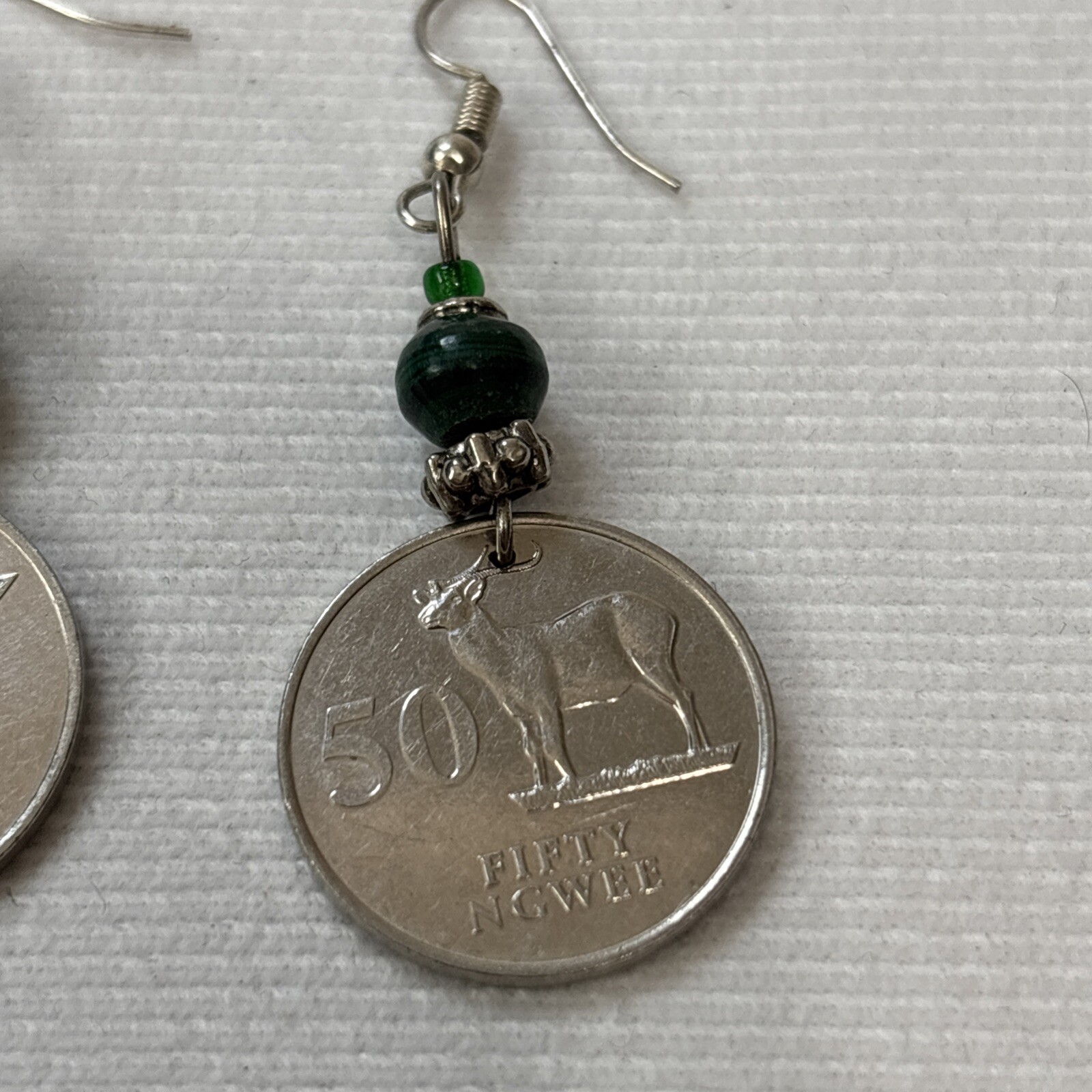 Zambia 50 Ngwee 1992 – Coin Earrings Africa Dangling Pierced