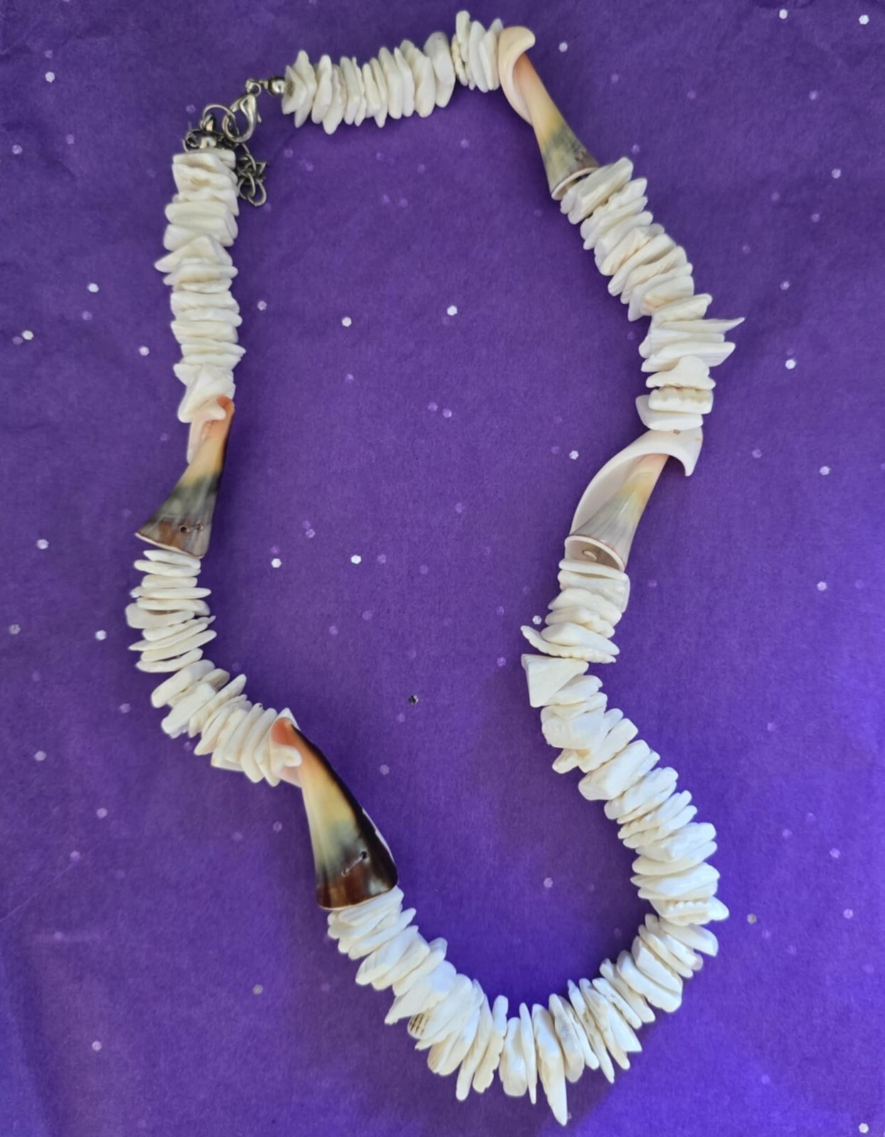 White Chipped Puka Sea Shell Necklace interlaced Cone Sea Shells Hawaii Surfer