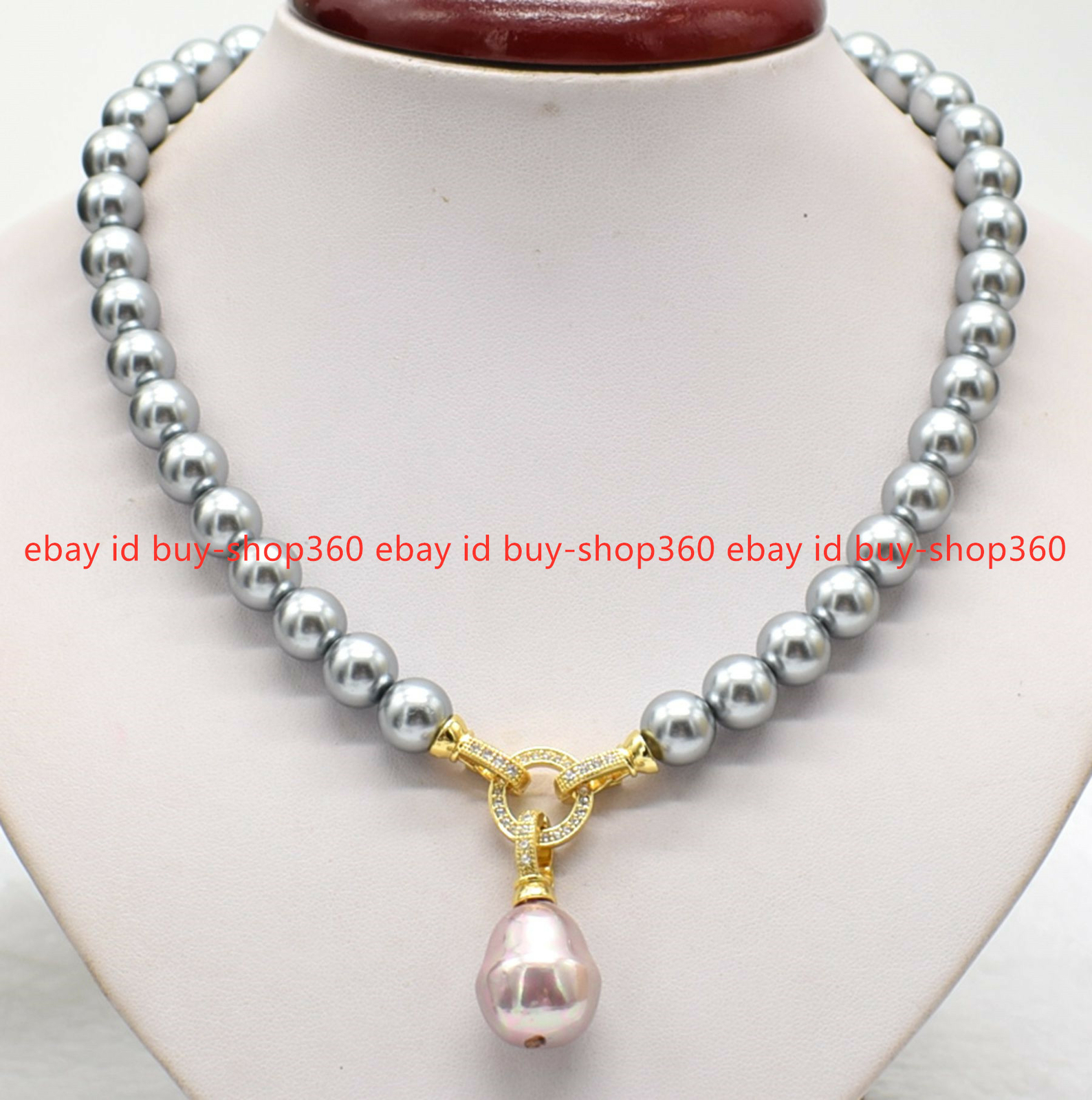 New 10mm Gray South Sea Shell Pearl & Multicolor Teadrop Pendan Necklace 18″