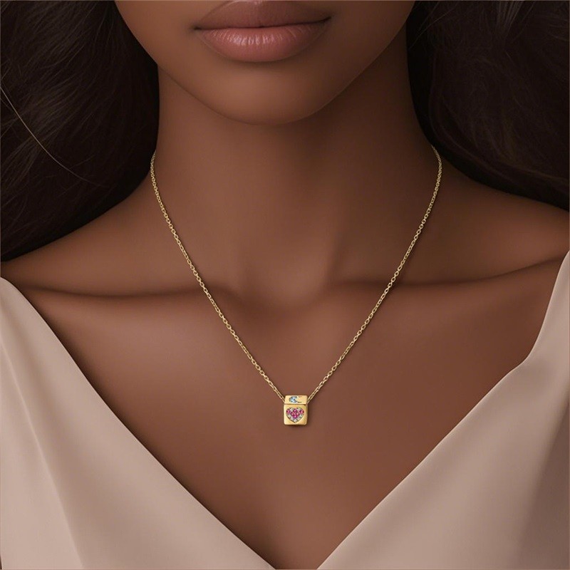 PANDACH 14K Gold Plated 3D Dice Pendant Necklace For Women Lucky Jewelry Gifts