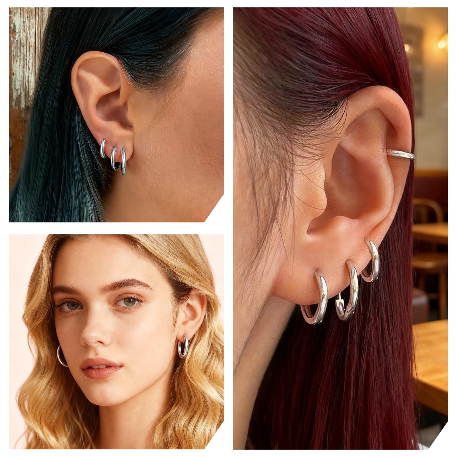 Small Silver Huggie Hoop Earrings Set for Women, 4 Pairs Surgical 316L Stainl…