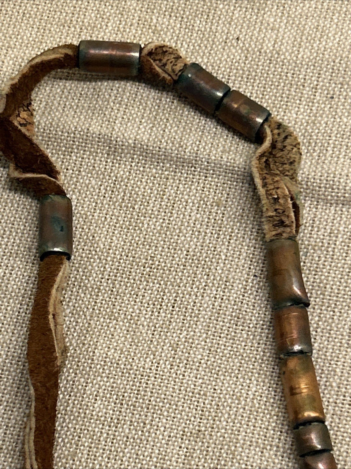 Set of Two Boho Tribal Style Necklaces Leather Cord Copper Metal Charms Beads