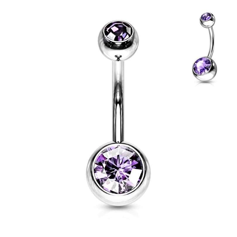 Double Jewel Gem Belly Button Ring Bar Navel Piercing Colourful Stainless Steel