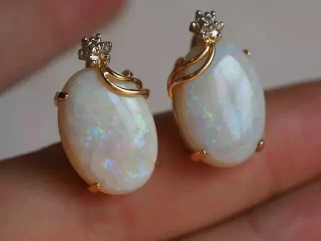 3Ct Oval Cut Simulated Fire Opal Solitaire Stud Earrings 14K Yellow Gold Plated