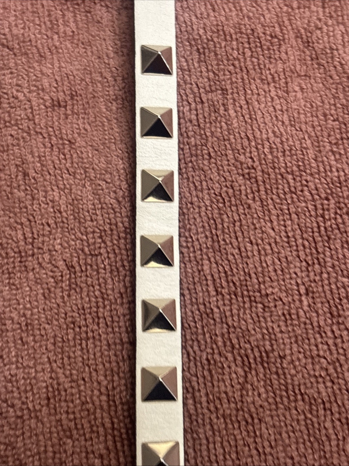 Valentino Silver Gold Rockstud Leather Bracelet Cream Beige