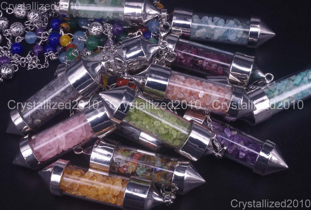 Natural Gemstones Wishing Pendulum Pointed Reiki Chakra Chip Beads Pendant