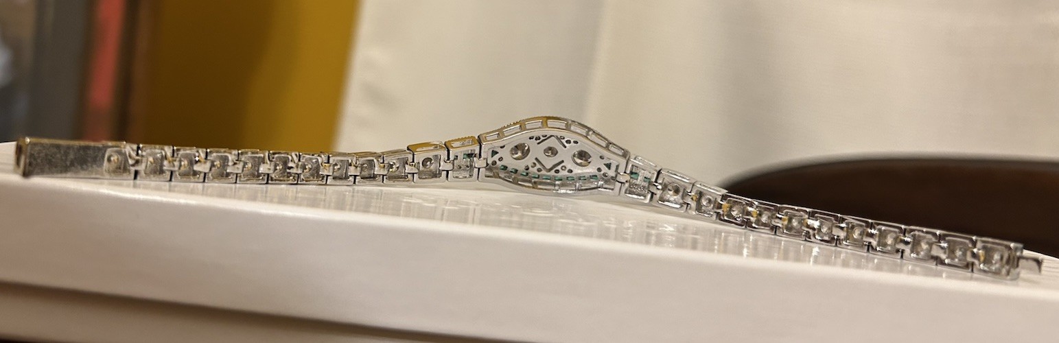 Silver Tone Emerald Green CZ And Diamond CZ Art Deco Inspired Bracelet NWT