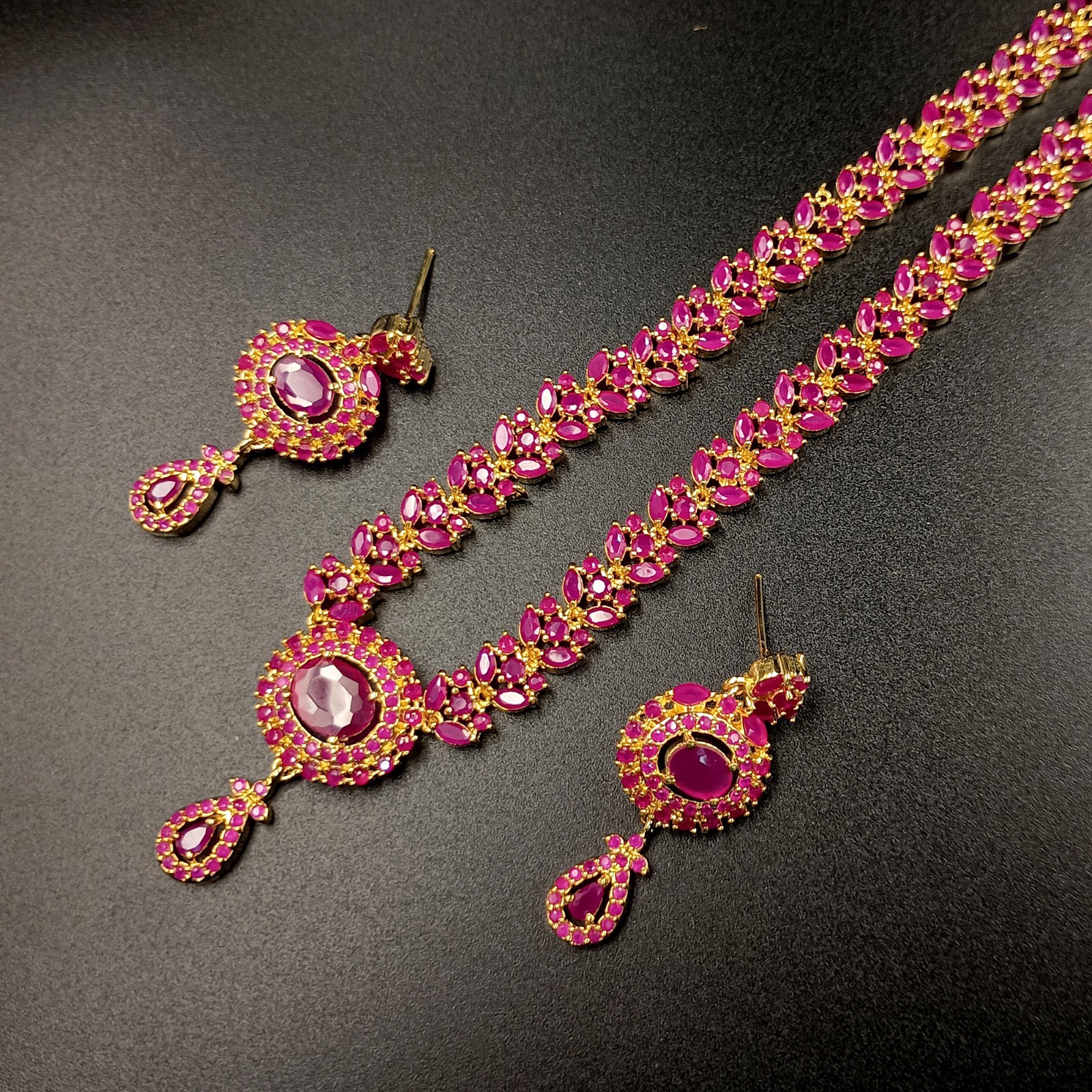 Traditional 22K Gold Plated Oval Red Ruby Necklace Set Bollywood Wedding Wear Gi