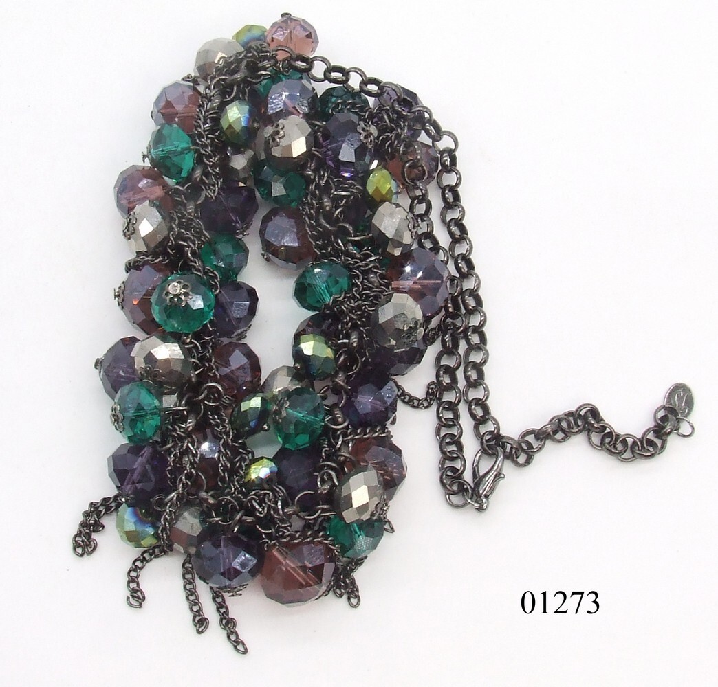 18-20.5″ Sarah Coventry Black-P Rolo Chain Crystal Cha Cha Necklace/Choker Aqua