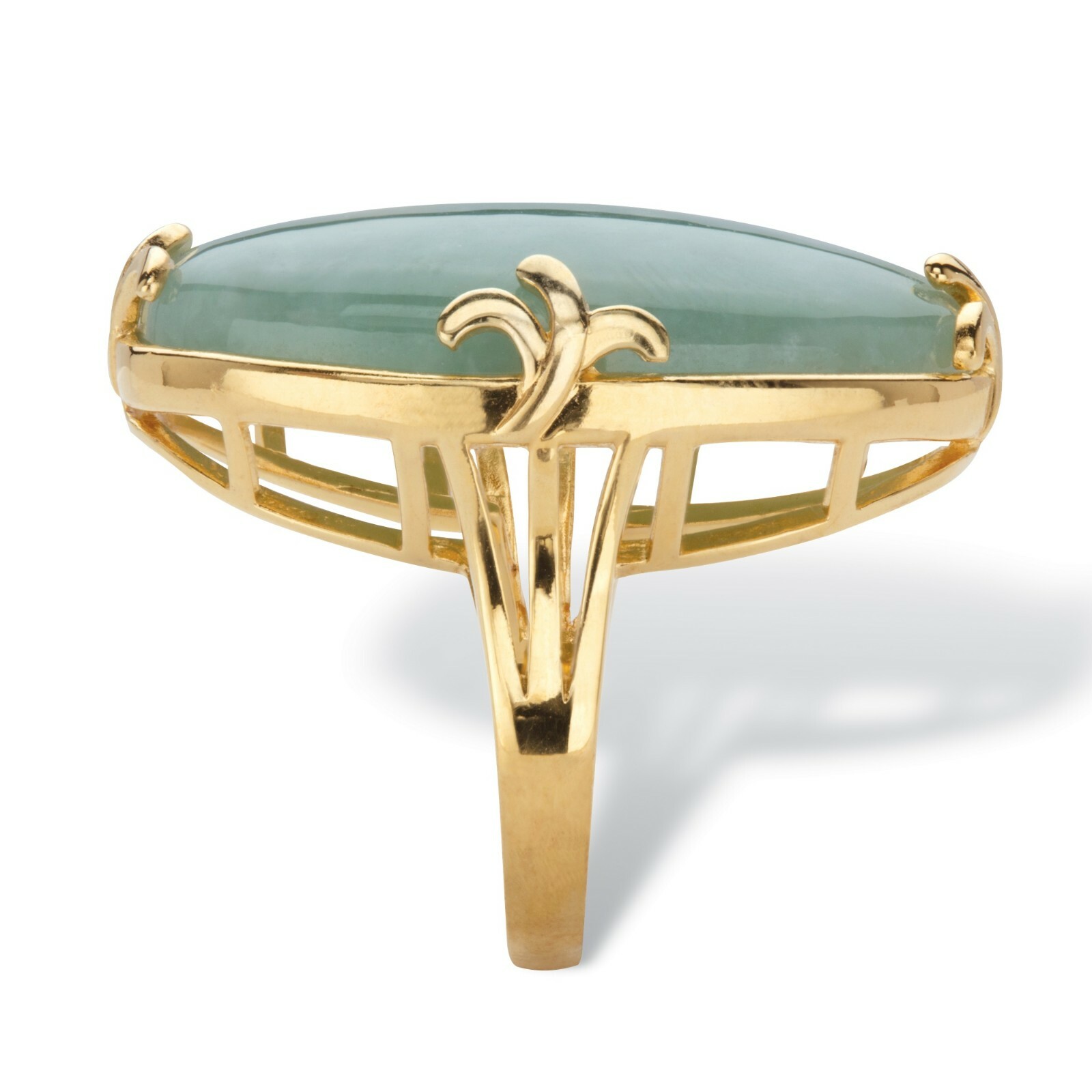 18K GOLD GREEN JADE OVAL CABOCHON GP RING SIZE 6 7 8 9 10