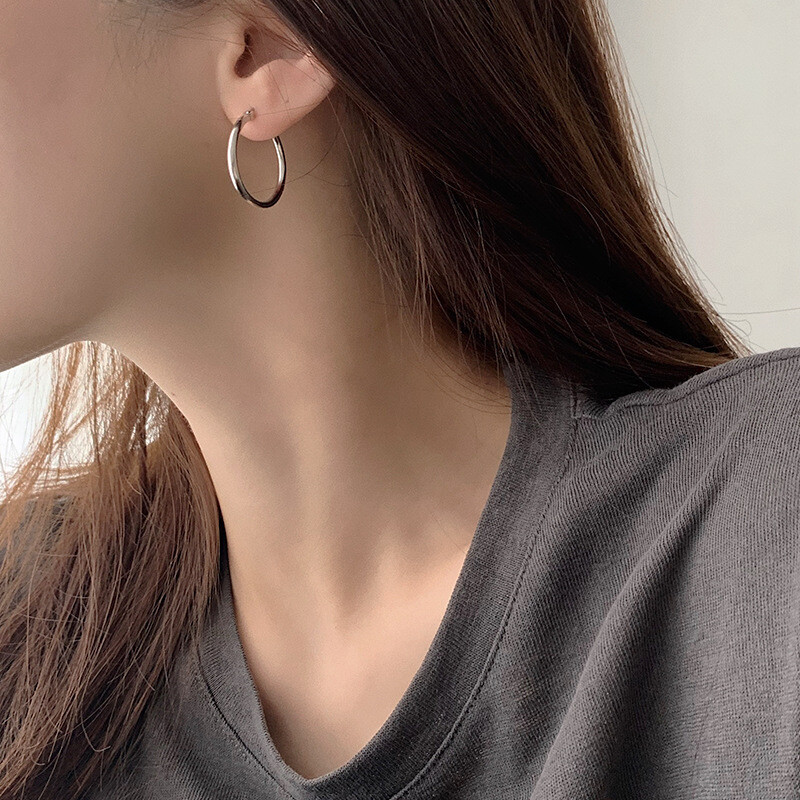Sterling Silver Hoop Earrings Silver Smooth Round Shaped for Women 10MM-60MM USA