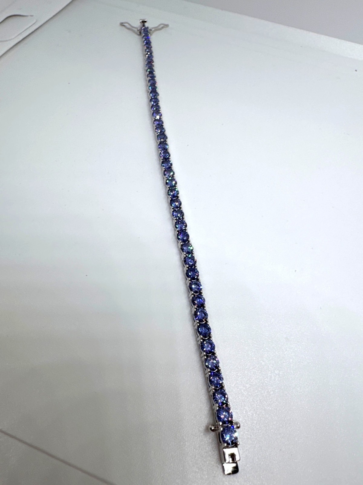 925 Sterling Silver Blue Violet Gemstone Tennis Bracelet 7.25″ SVR 12g