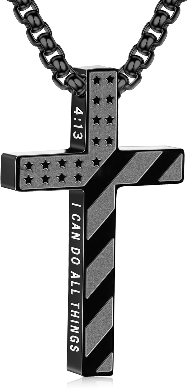 Fathers Day Gift – Cross Necklace for Men Boys, 316L Stainless Steel Chain Penda