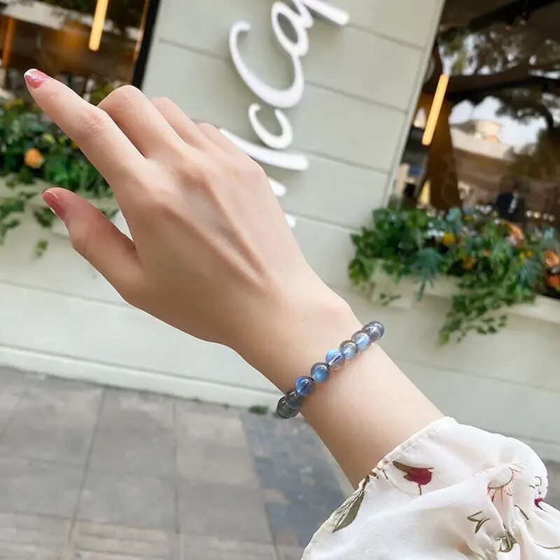 Natural Moonstone Stone Bracelet 7mm Ice Blue Crystal Stretch Bracelet Handmade