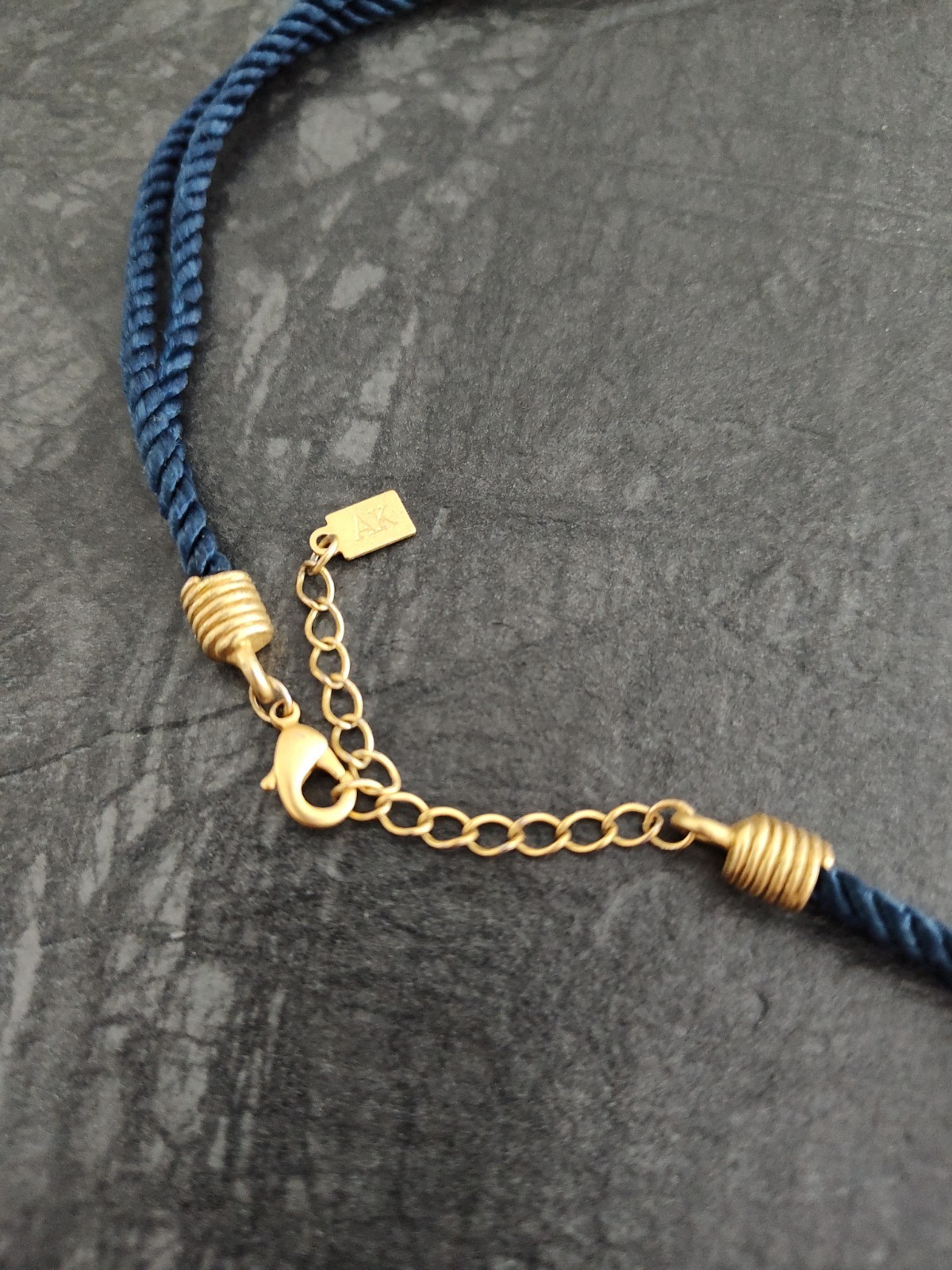 ANNE KLEIN Matte Brushed Gold Tone Navy Cord Three Layer Necklace 27″