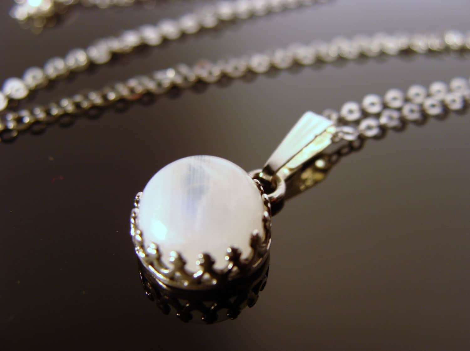 Rainbow Moonstone Pendant · Bezel Set Gemstone · 925 Sterling Silver · Dainty