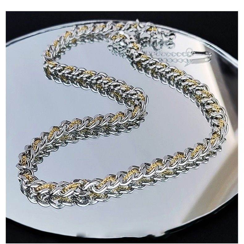 Two-tone Cuban Link Necklace Stainless Men Classic Chain Daily Neck Jewelry