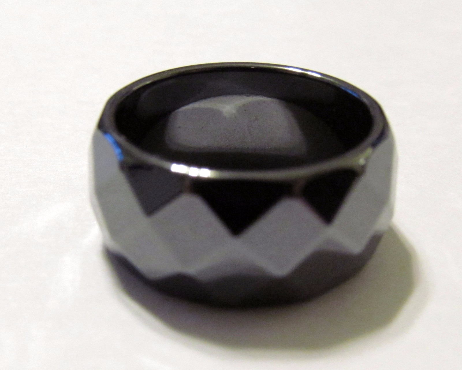 Genuine Faceted Black Hematite 9mm WIDE Band Ring Various Sizes HEMR1W