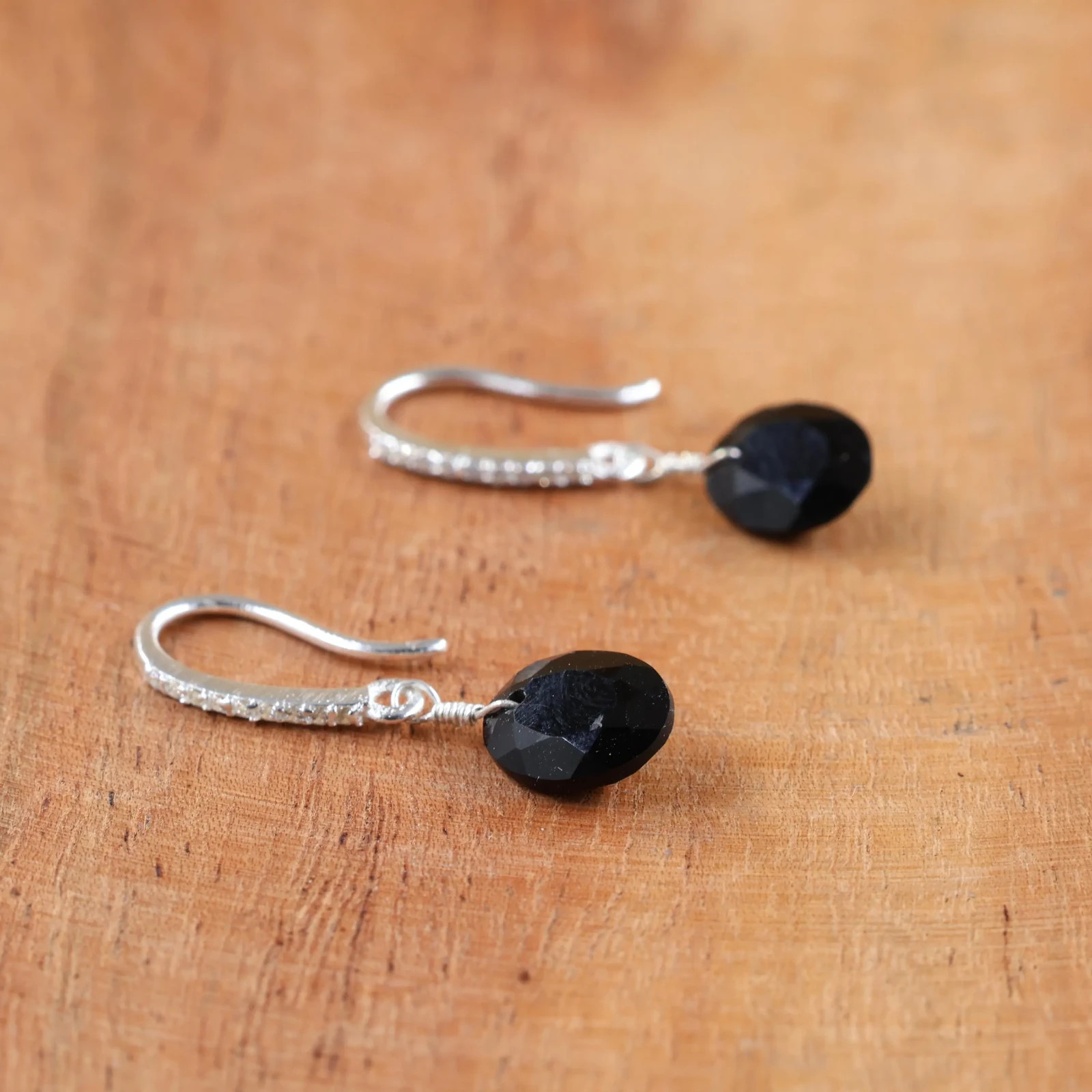 Black Onyx Hook Earrings, Handmade Gemstone Jewelry, Chic Statement Earrings