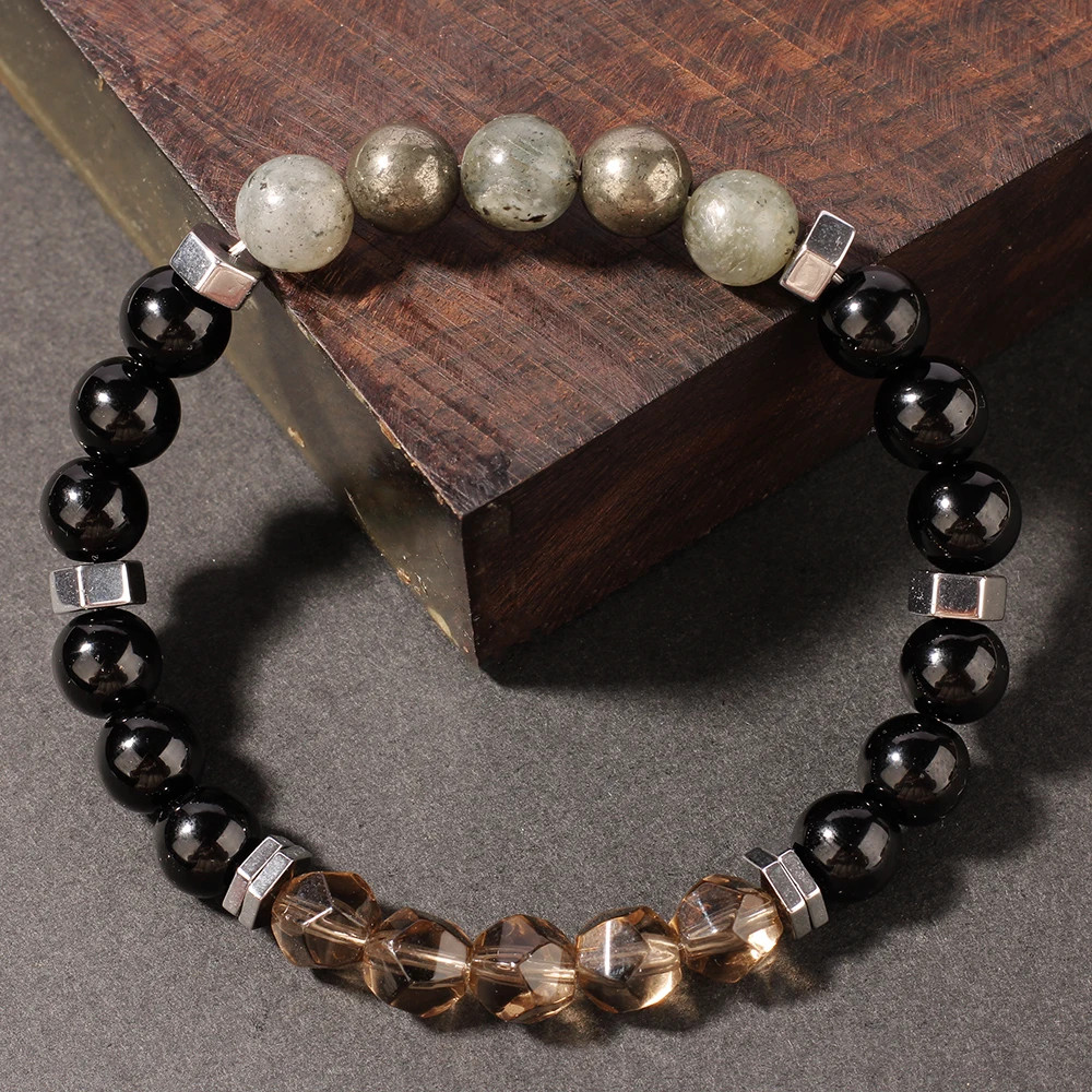Iron ore ironstone Gray Moonstone bracelet women men unisex natural stone beads