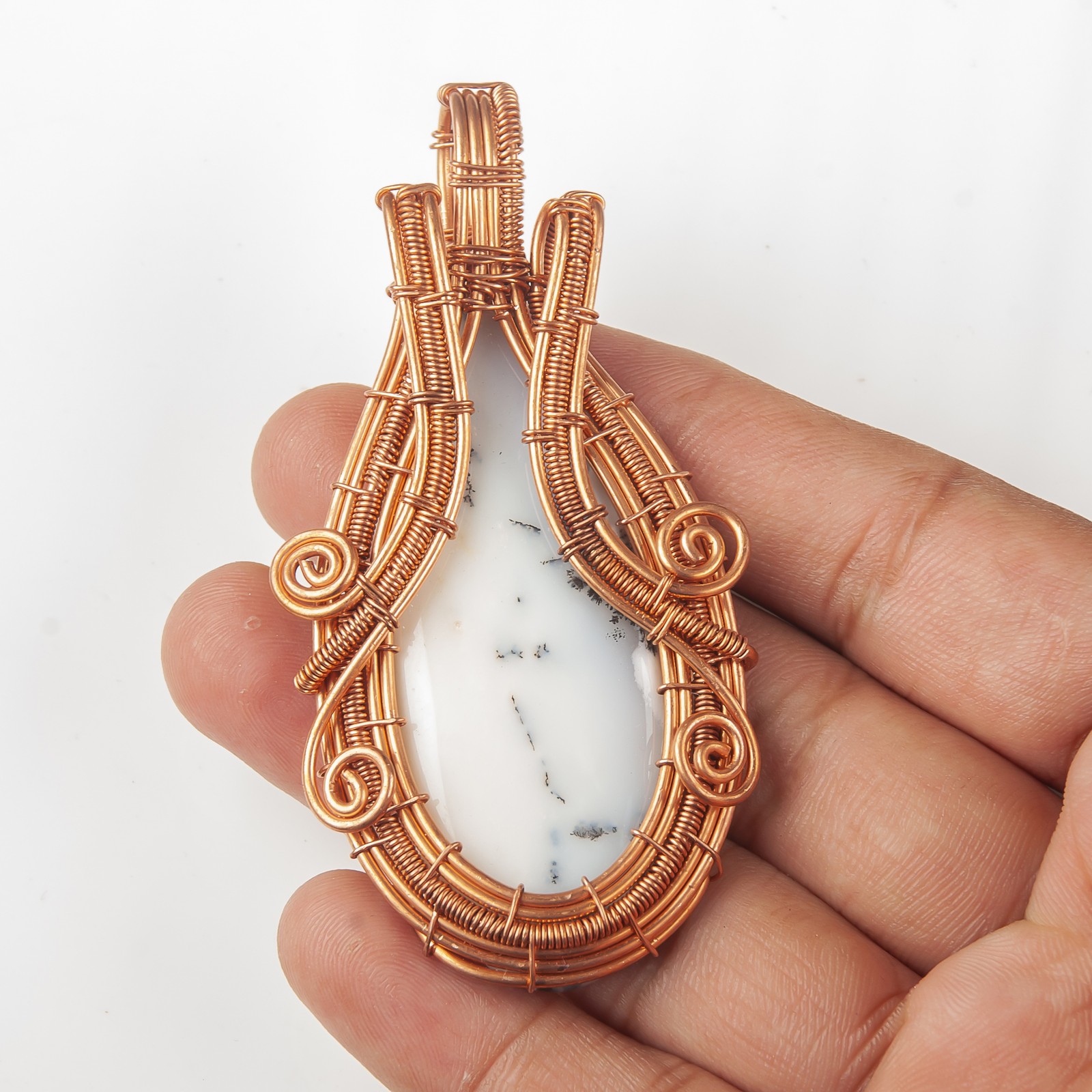OVAL Dendritic Opal Stone Daughter New Wire Wrap Handmade Pendant Jewelry Copper