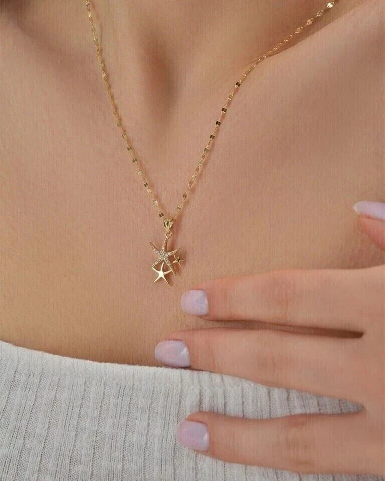 1 Ct Round Cut Simulated Diamond Star Pendant Necklace 14k Yellow Gold Plated
